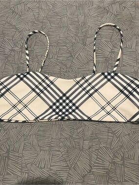Plaid Bikini Top in Cream and Navy